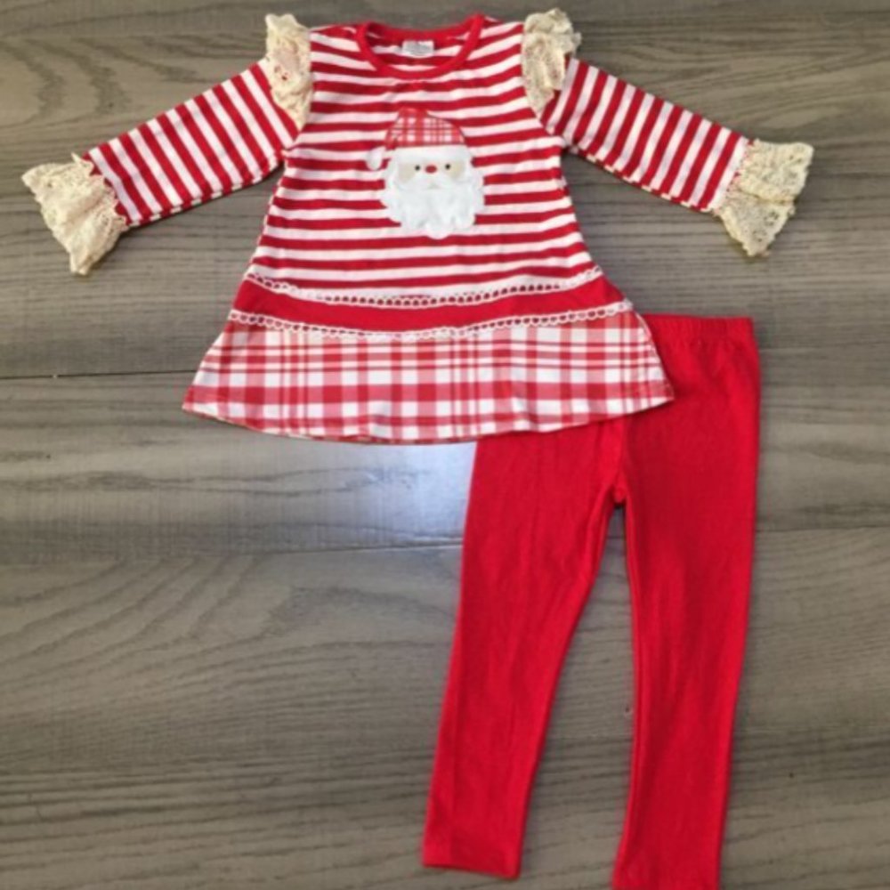 Boutique Santa Claus Ruffle Tunic Dress & Leggings Girls Christmas Outfit
